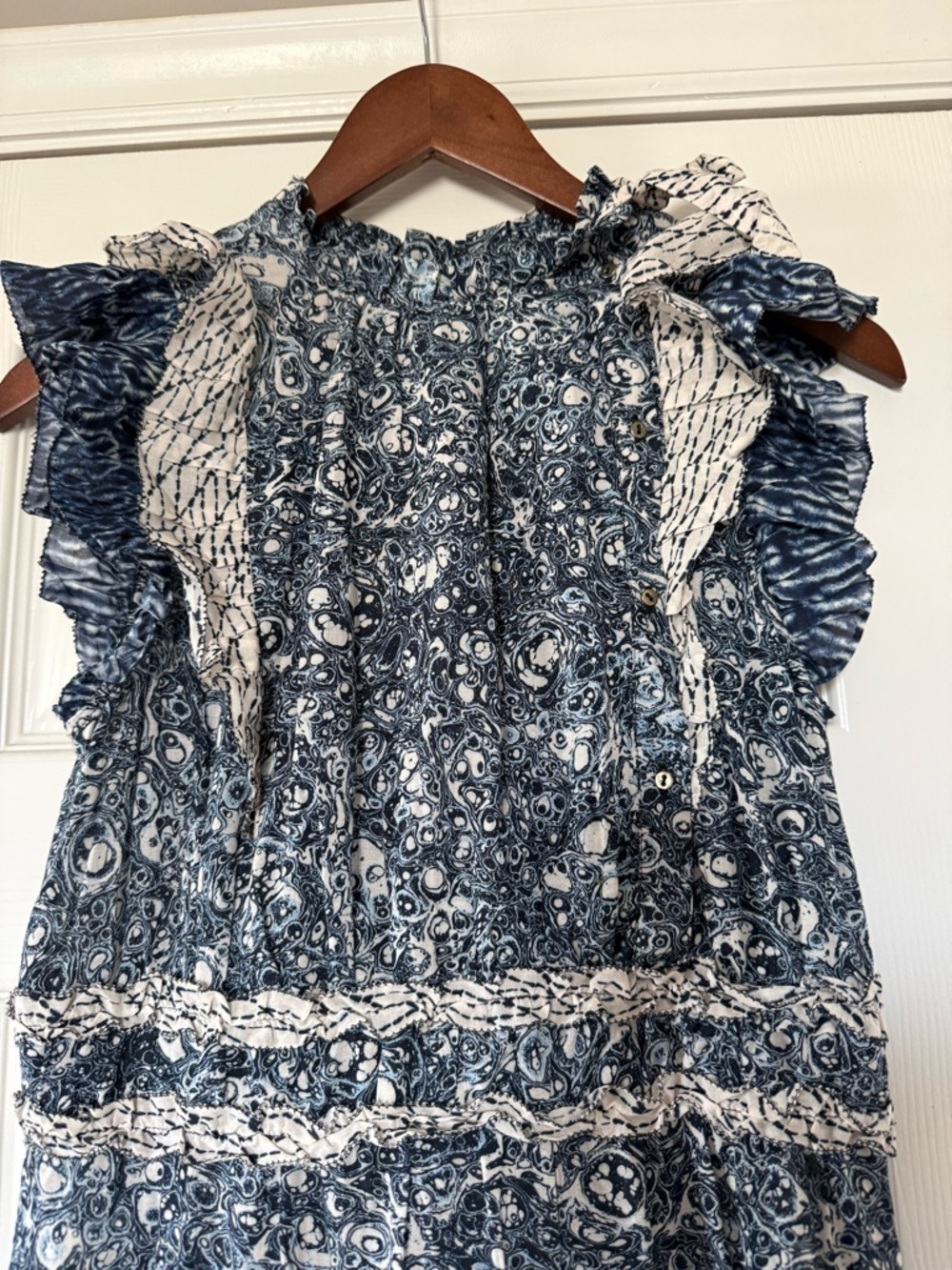 Ulla Johnson Kiri Ruffle Patchwork Midi Dress Indigo Size 4 - Picture 7 of 12